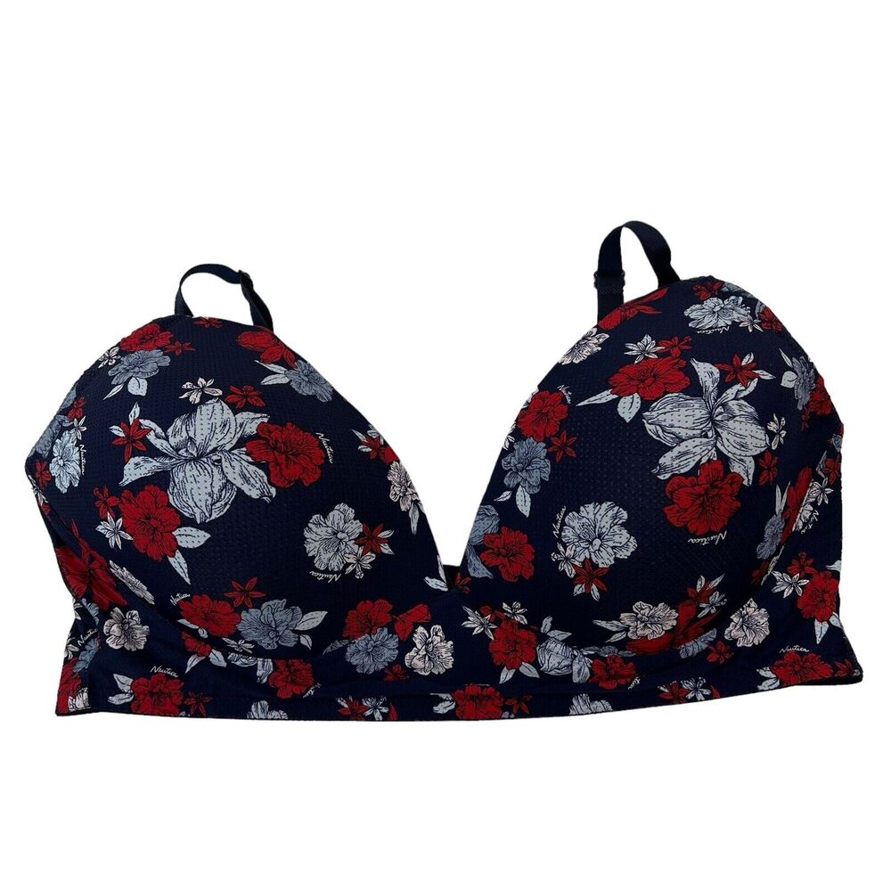 Nautica Intimates Size 42D Bra Blue Floral Wire Free Lightly Padded Soft Women’s